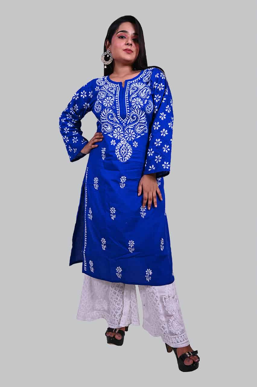 Blue Cotton Chikankari kurti