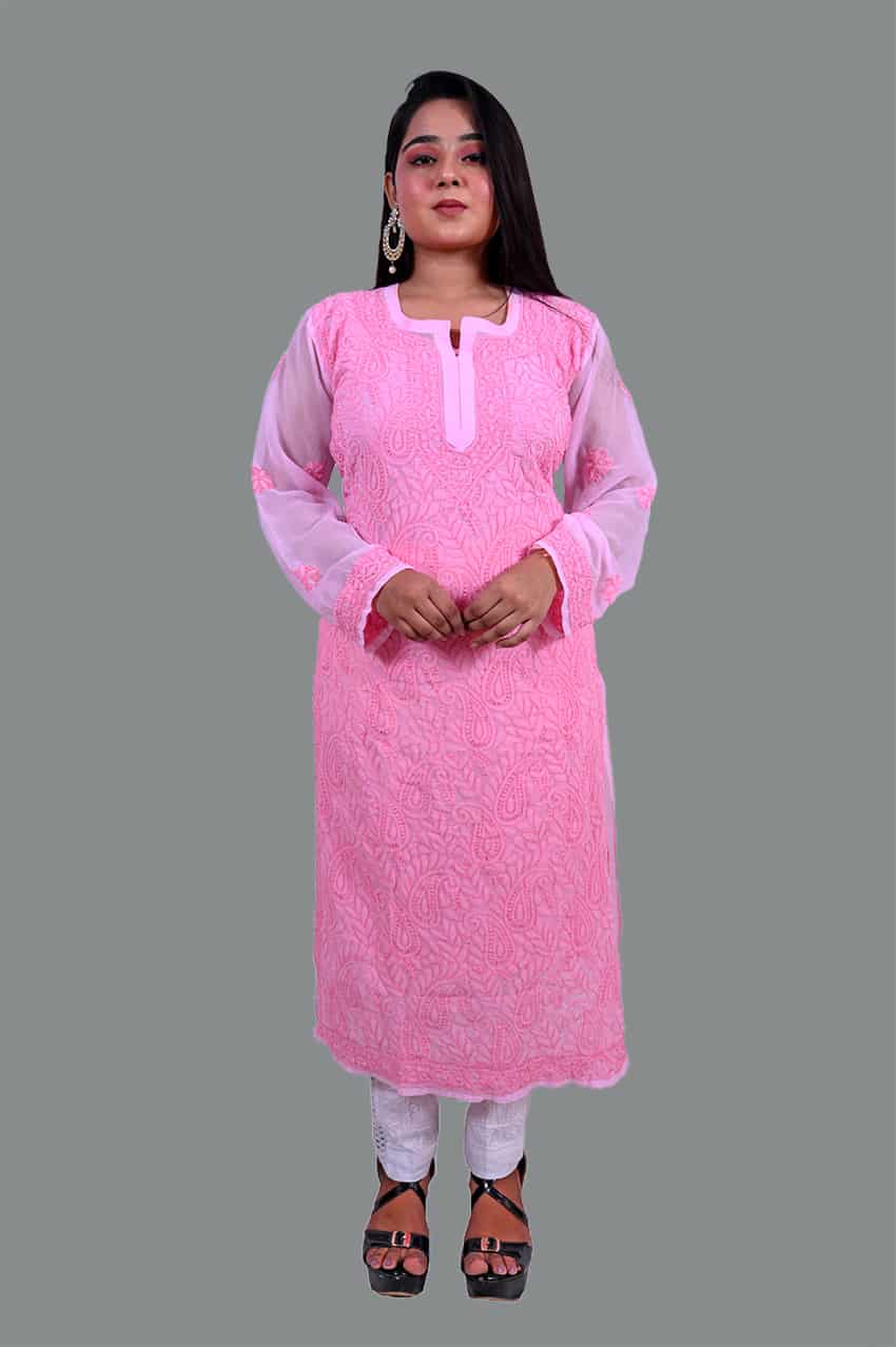 Pink georgette long kurta