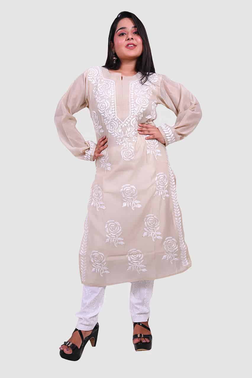 almond color chanderi full length kurti