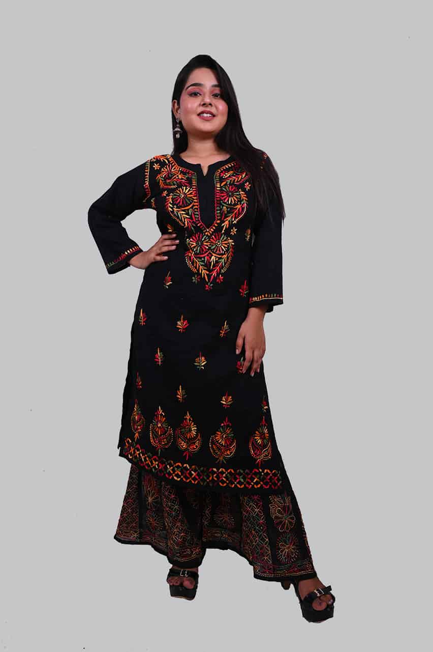 Black Cotton Chikankari Kurti